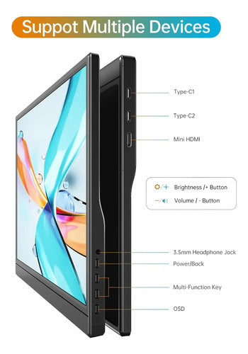 Monitor Portátil De 15.6 Pulgadas 1080p Usb-c Ultra-slim Wcv Negro 110