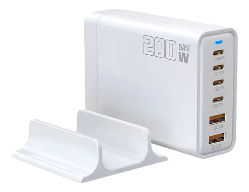 Estacion De Carga Usb C, A De 200 W, Compacta Gan 6 Puertos Negro