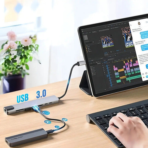 Adaptador Tipo C Con 8 Puertos / Tipo C Sd Micro Sd Usb Hdmi