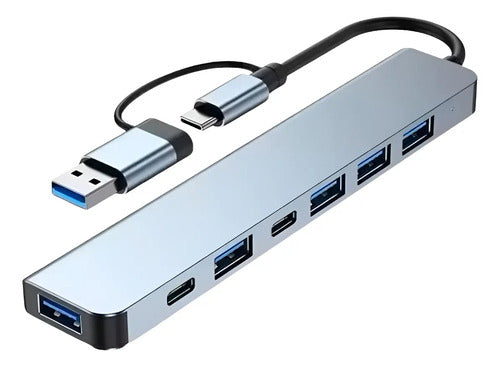 Adaptador Hub Tipo C Y Usb 7 En 1,  5 Usb Y 2 Tipo C Mac Win Gris Oscuro