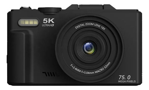 Camara Digital 5k 75mp, Zoom 18x, Pantalla Abatible Wifi Negro