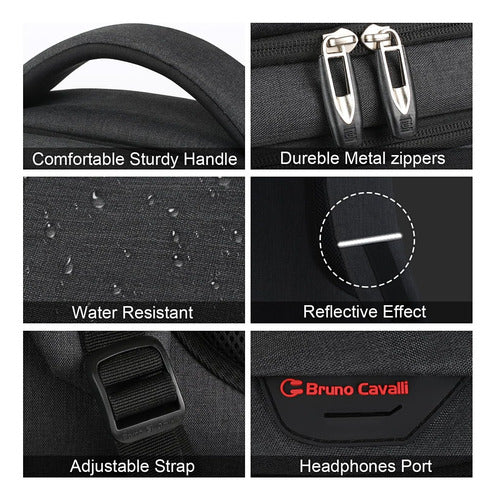 Mochila Para Computadora, Delgada Impermeable, Antirrobo Usb Negro Poliéster